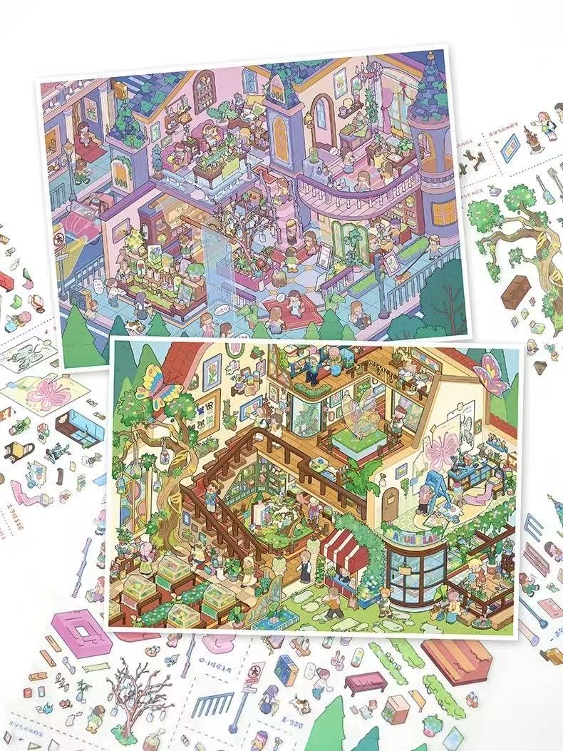 DIY 3D Sticker Scene Villa Butterfly Wonderland Pavilion