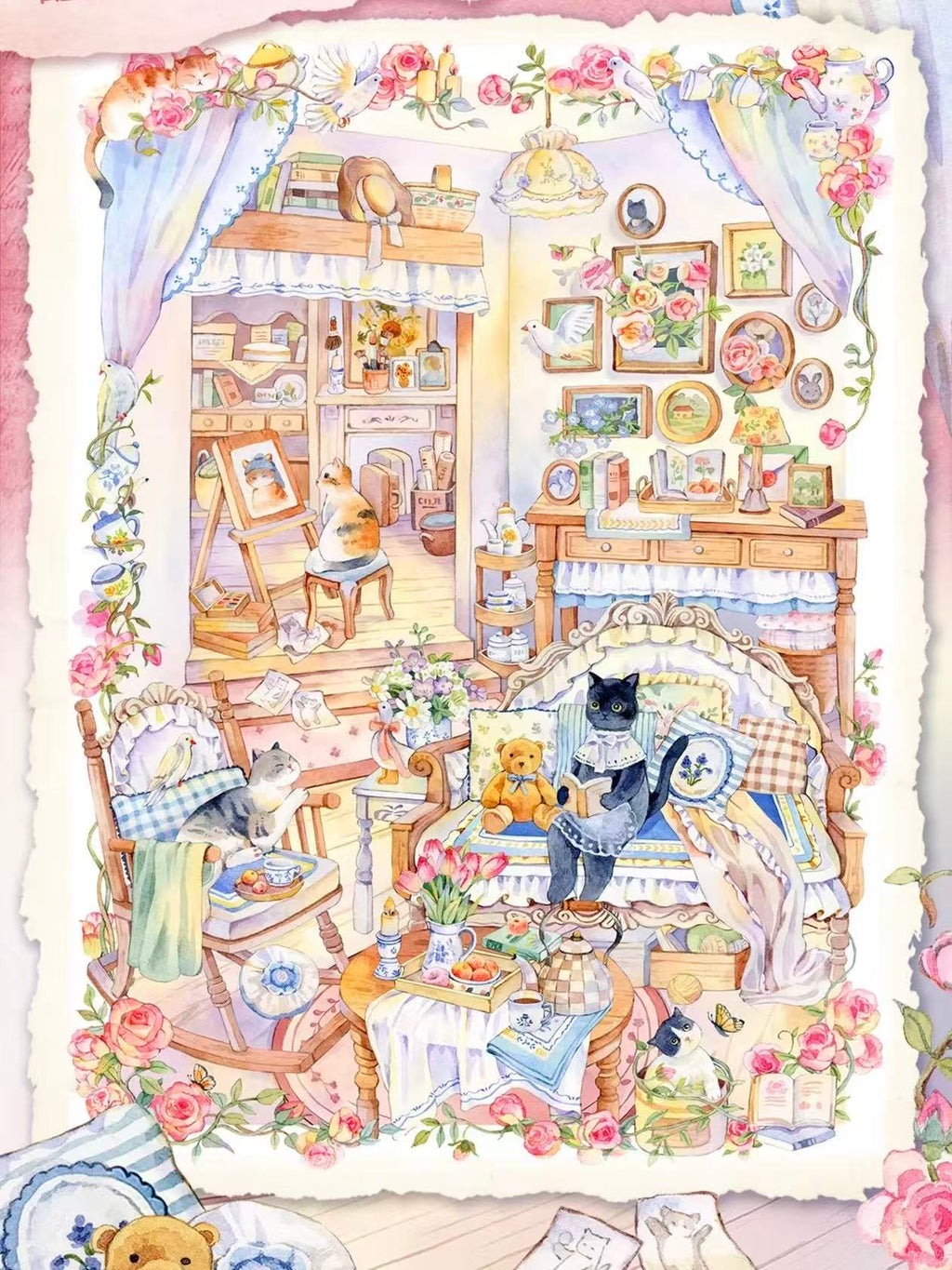 Hand-Drawn Style 3D Miniature Fairy Tale Scene Stickers