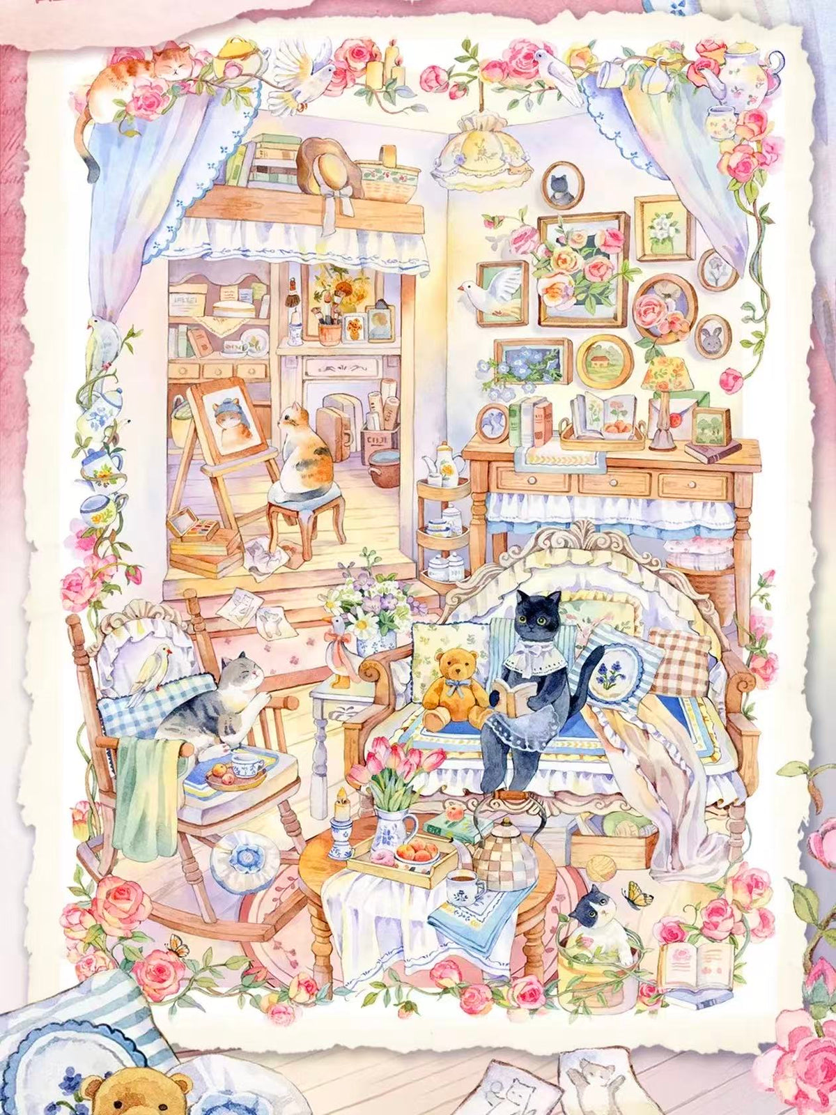Hand-Drawn Style 3D Miniature Fairy Tale Scene Stickers