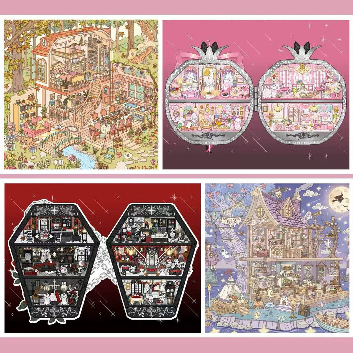 DIY Gothic 3D Sticker Scene Coffin Nocturne Pink Pomegranate Dream