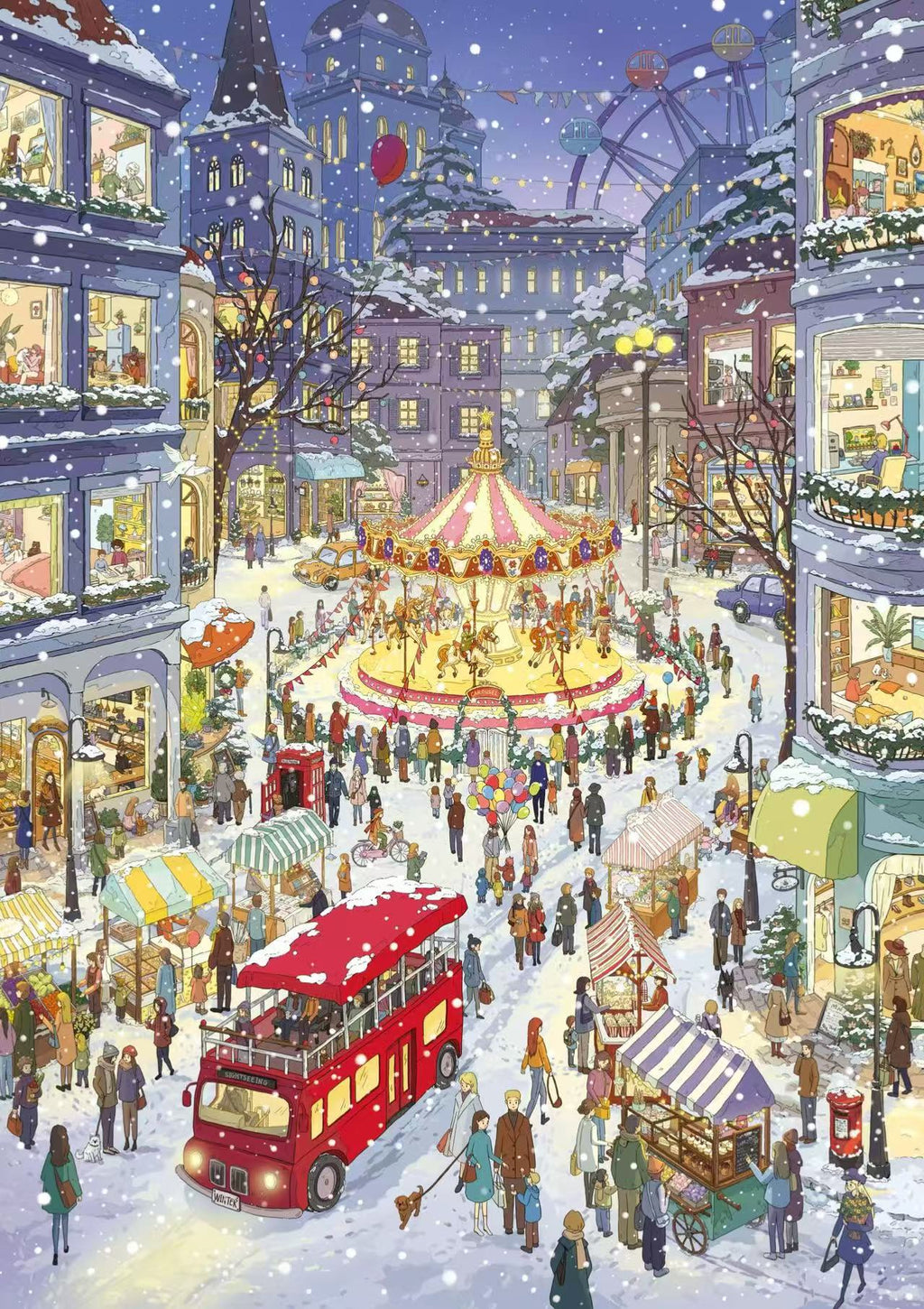 Snowy Night Market 3D 3d Landscape Sticker