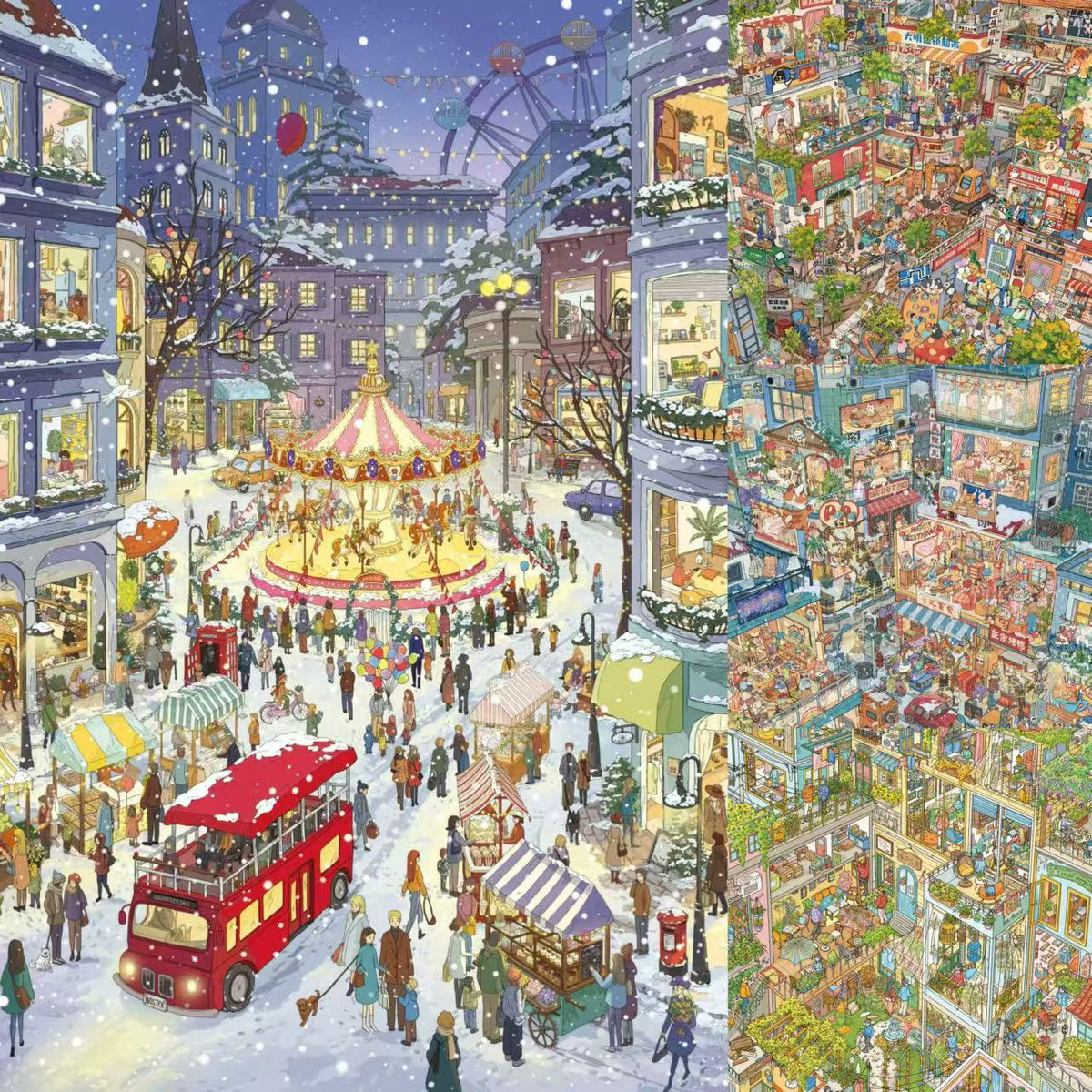Snowy Night Market 3D 3d Landscape Sticker