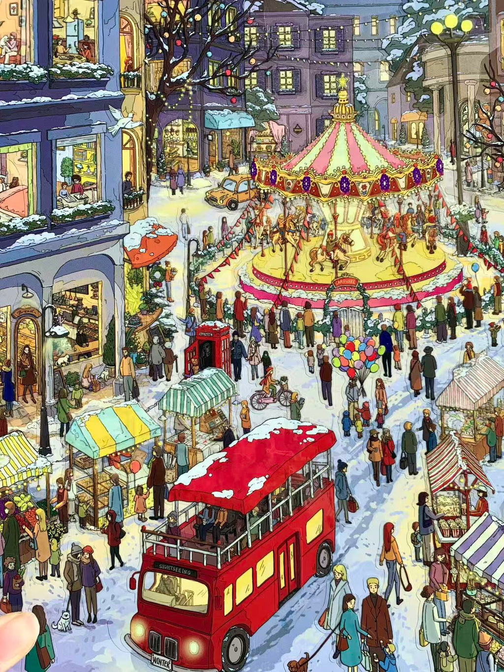 Snowy Night Market 3D 3d Landscape Sticker
