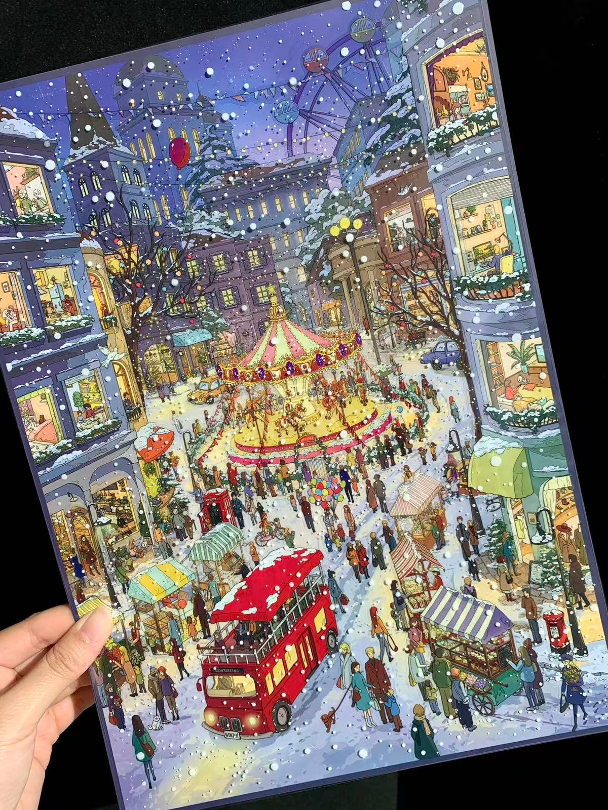 Snowy Night Market 3D 3d Landscape Sticker