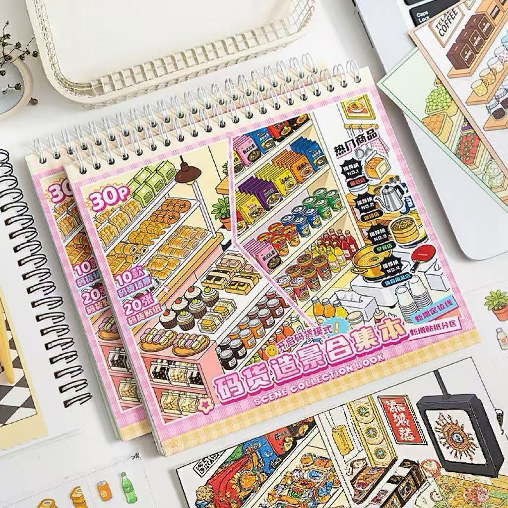 DIY 3D Scene Sticker Book Restocking Game with Shelves