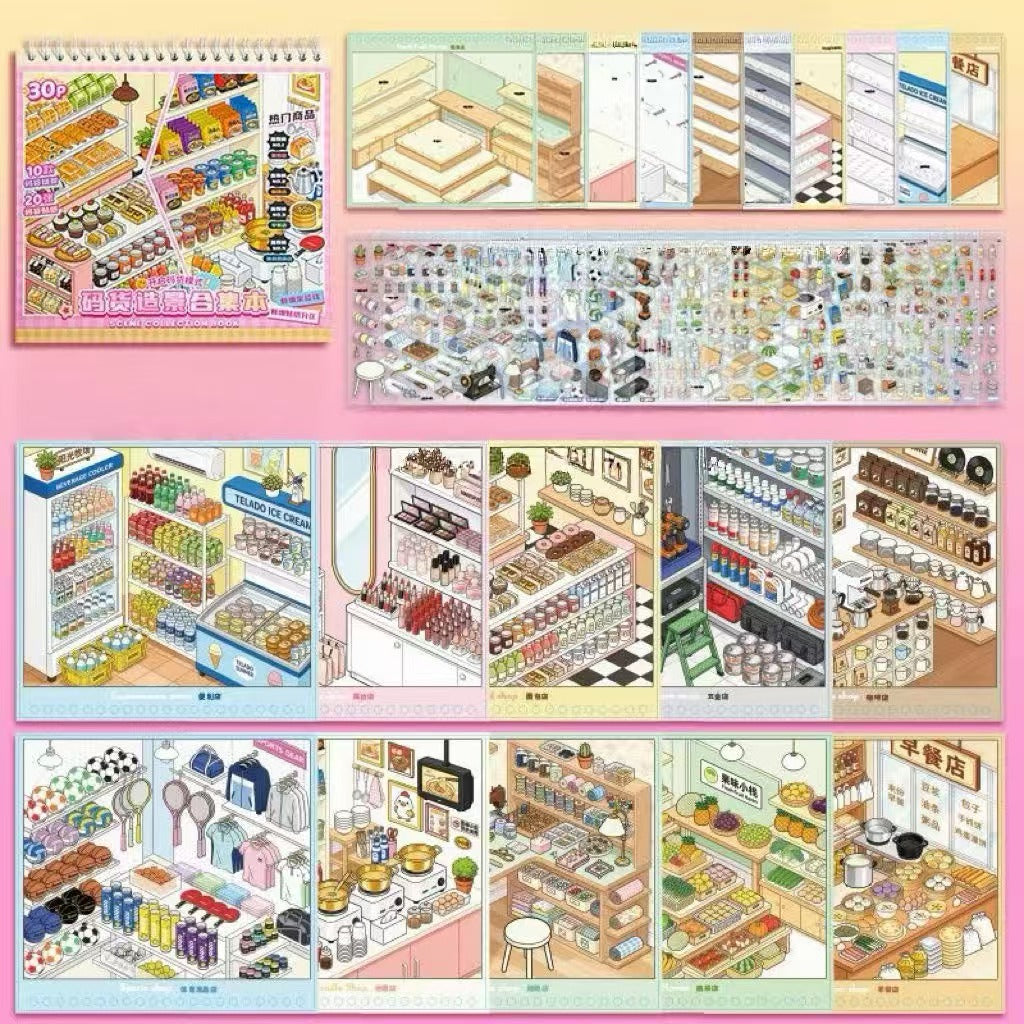 DIY 3D Scene Sticker Book Restocking Game with Shelves