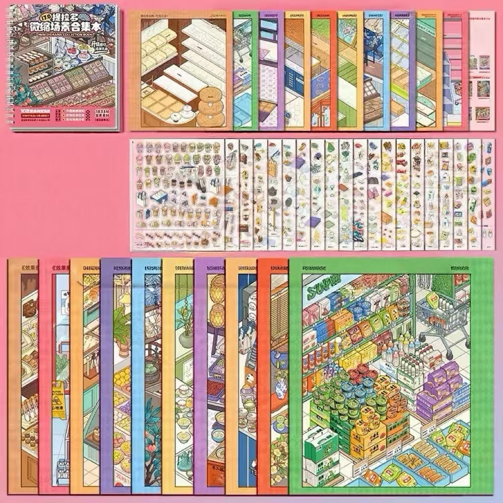 DIY 3D Scene Sticker Book Restocking Game with Shelves