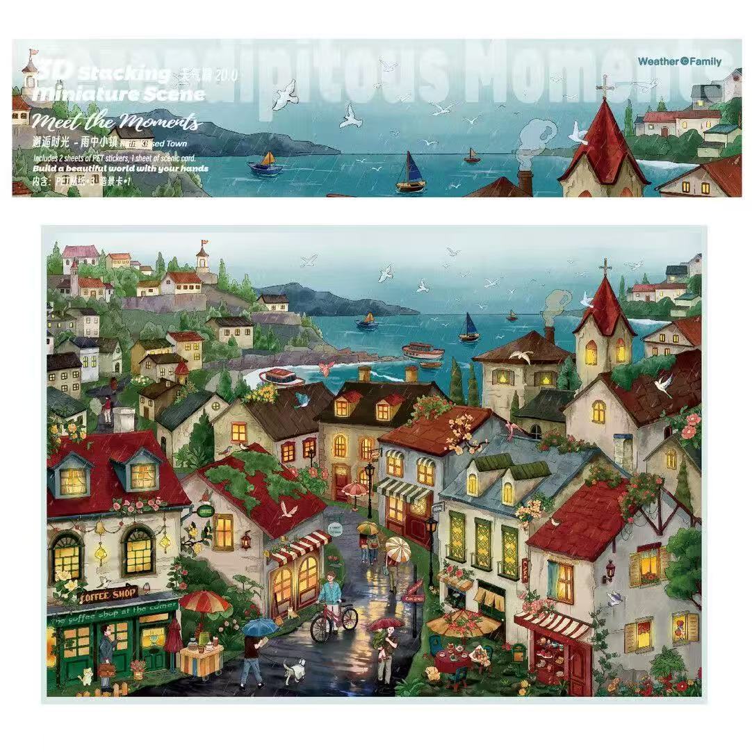Snowy Night Market Winter 3D Landscape Sticker