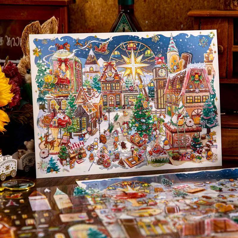 DIY 3D Landscape Stickers Christmas Shop Window Snowy Cottage
