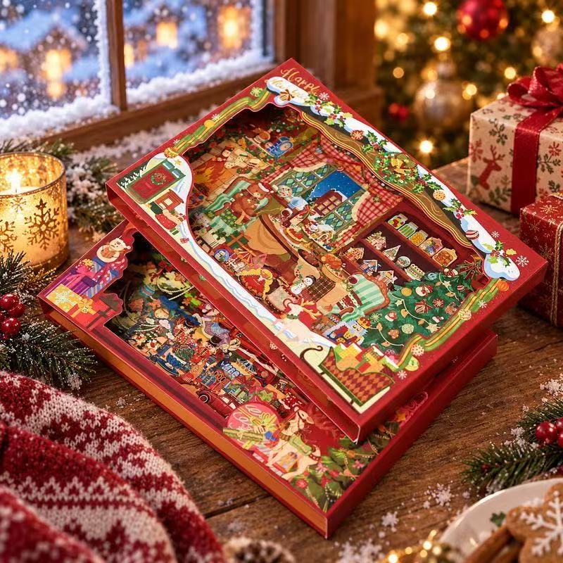 DIY 3D Landscape Stickers Christmas Shop Window Snowy Cottage