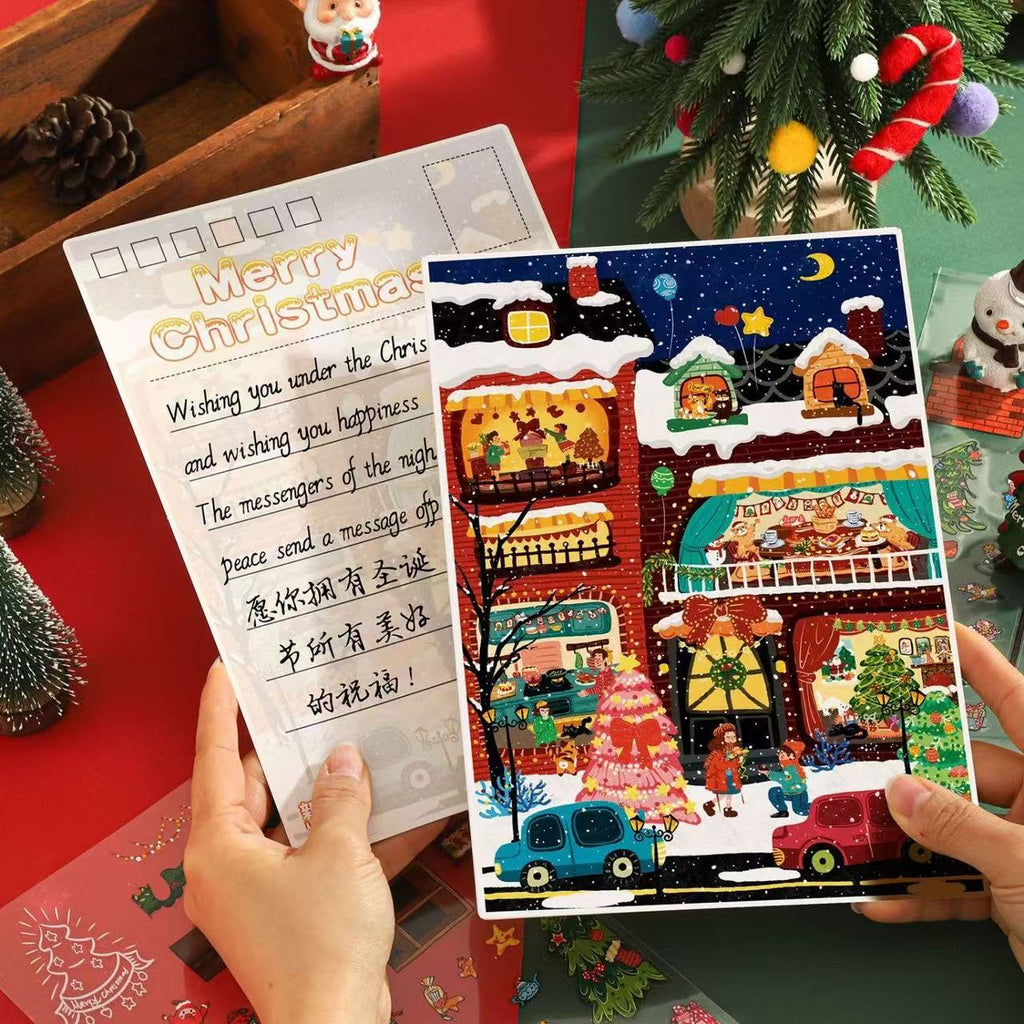 DIY 3D Landscape Stickers Christmas Shop Window Snowy Cottage