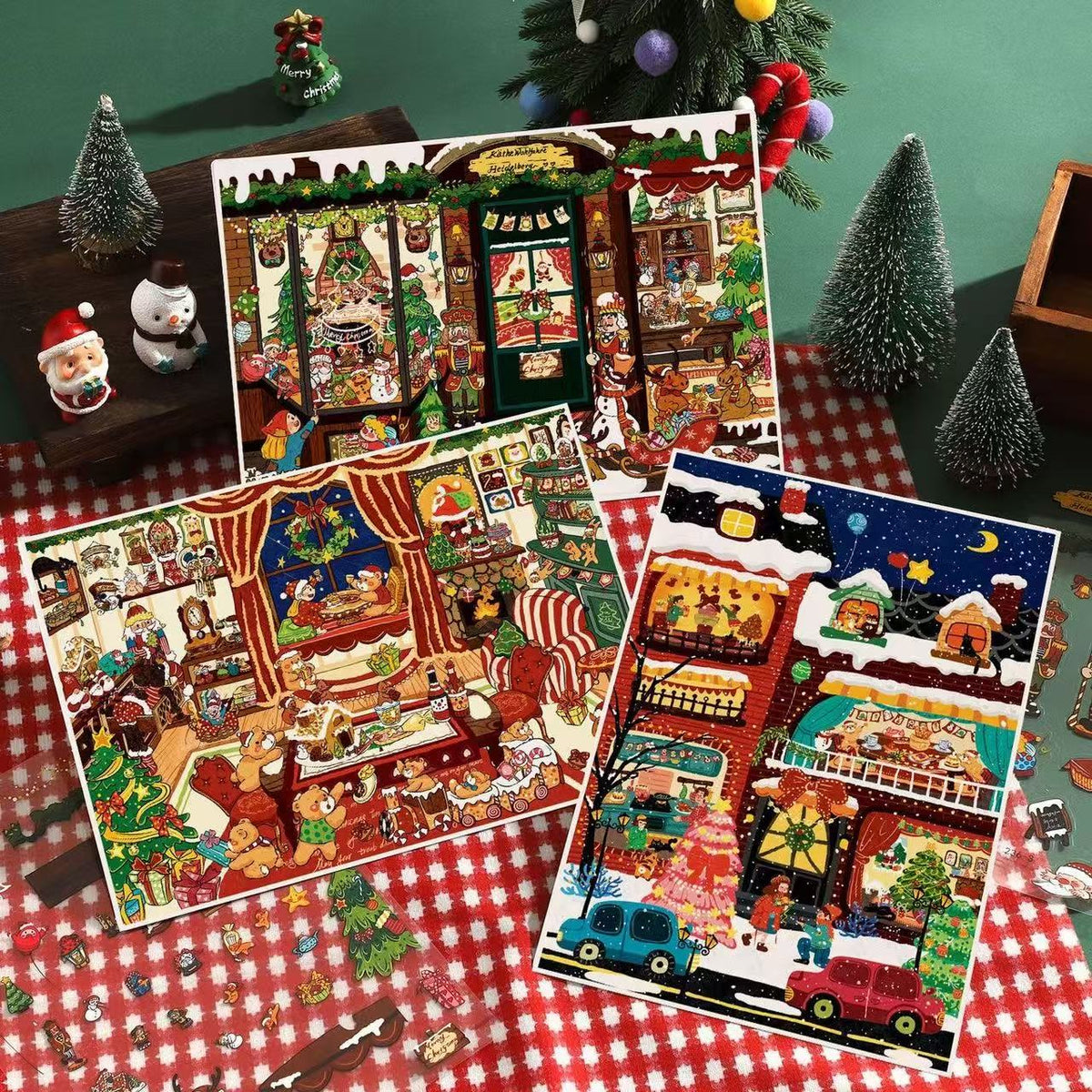 DIY 3D Landscape Stickers Christmas Shop Window Snowy Cottage