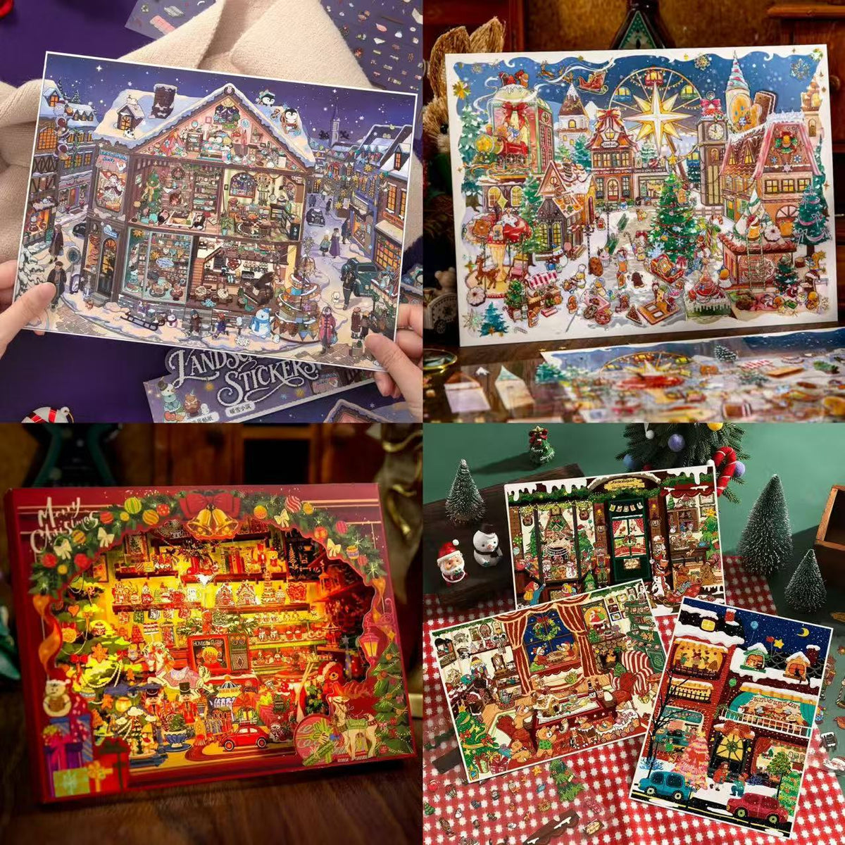 DIY 3D Landscape Stickers Christmas Shop Window Snowy Cottage