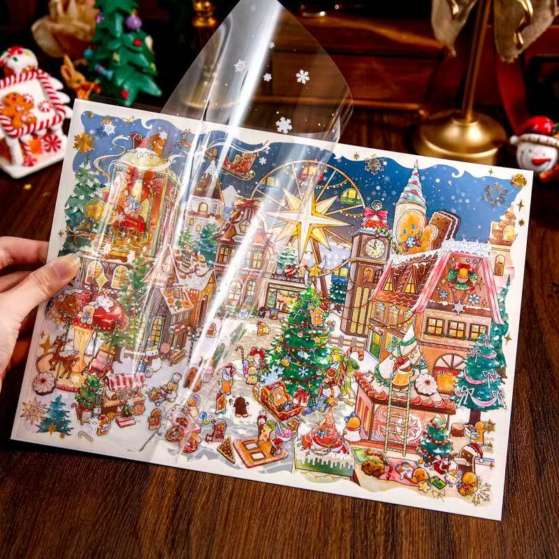 DIY 3D Landscape Stickers Christmas Shop Window Snowy Cottage