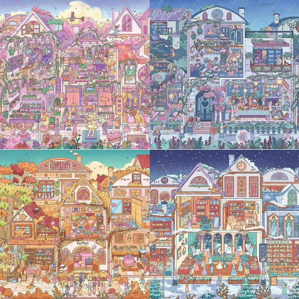 The Four Seasons of a Little Town 3D Miniature Scene Stickers