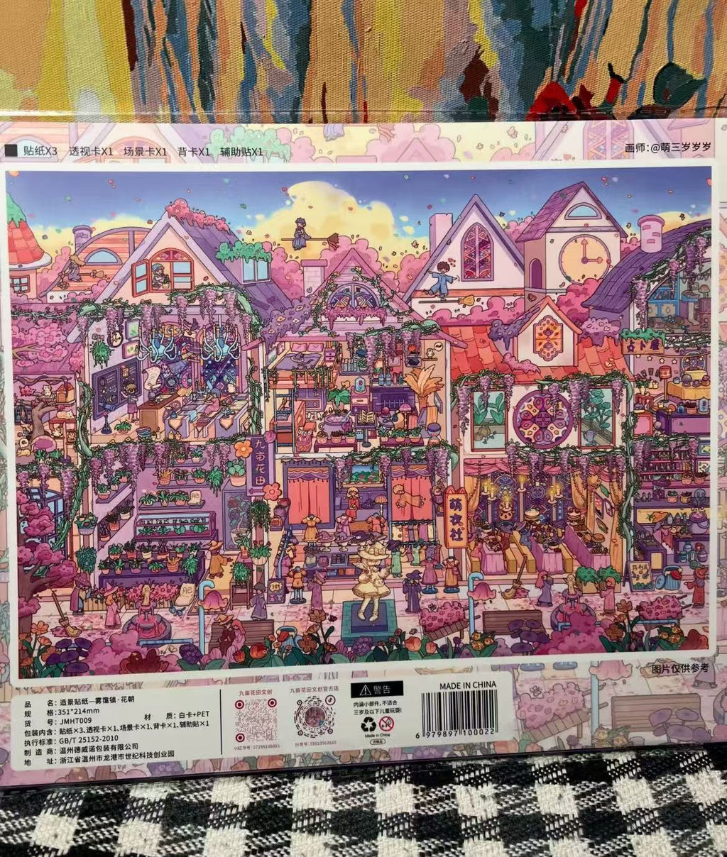 The Four Seasons of a Little Town 3D Miniature Scene Stickers