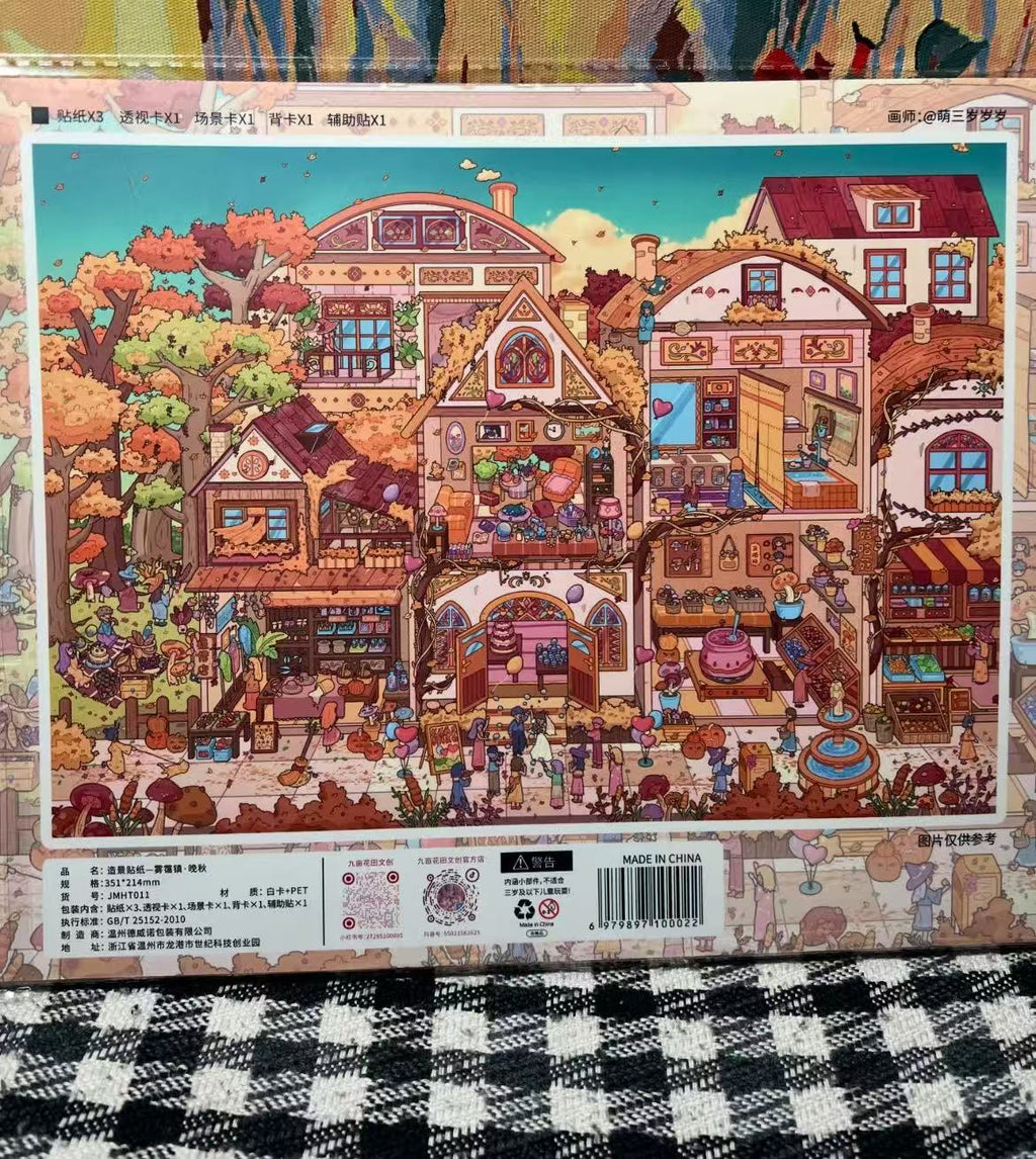 The Four Seasons of a Little Town 3D Miniature Scene Stickers