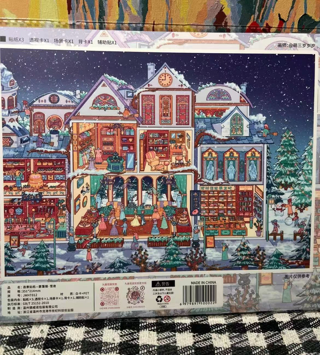 The Four Seasons of a Little Town 3D Miniature Scene Stickers