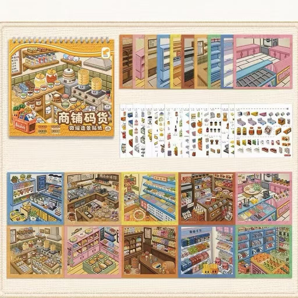 DIY 3D Scene Sticker Book Restocking Game with Shelves