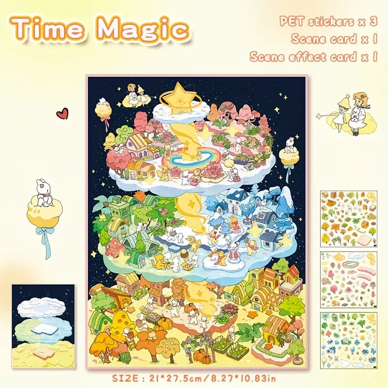 Large Size 3D Scene Stickers The House of 11 Tenants Time Magic