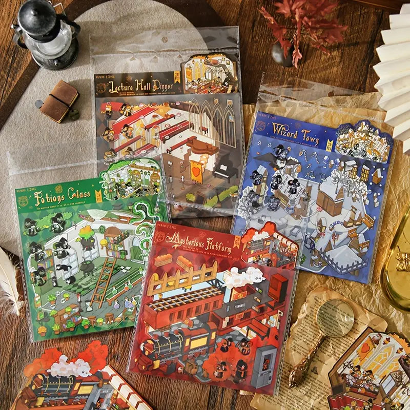 DIY Cat Magic House 4PCS Miniature Scene Stickers