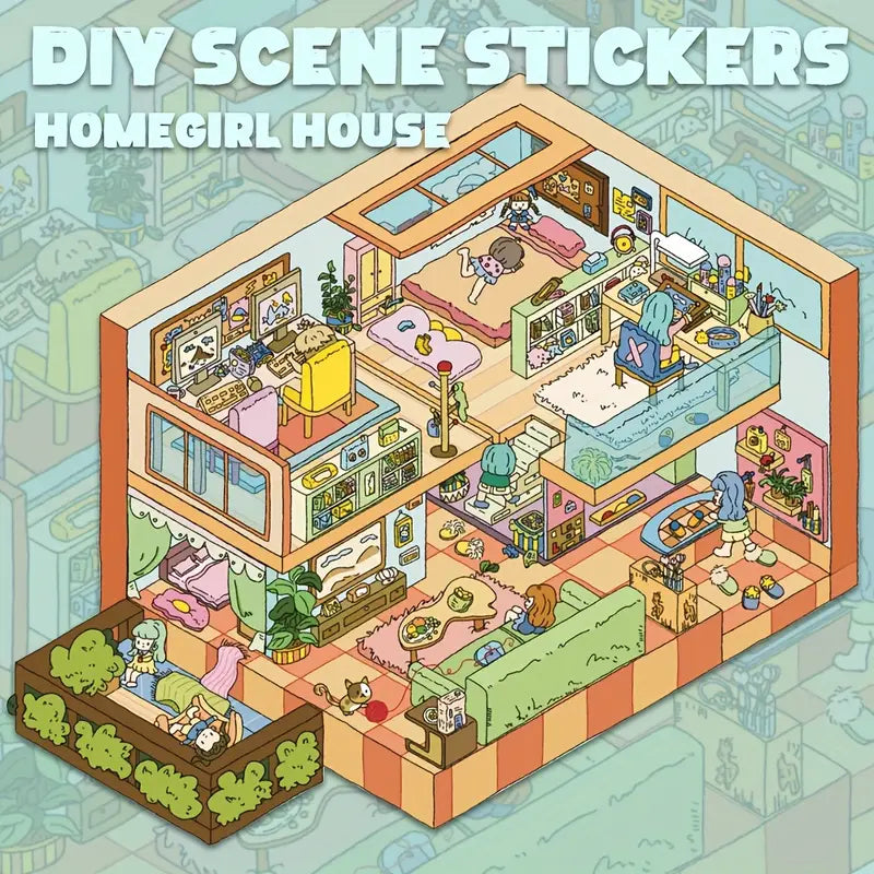 DIY Cozy Girls Loft House Garden Villa Scene Stickers