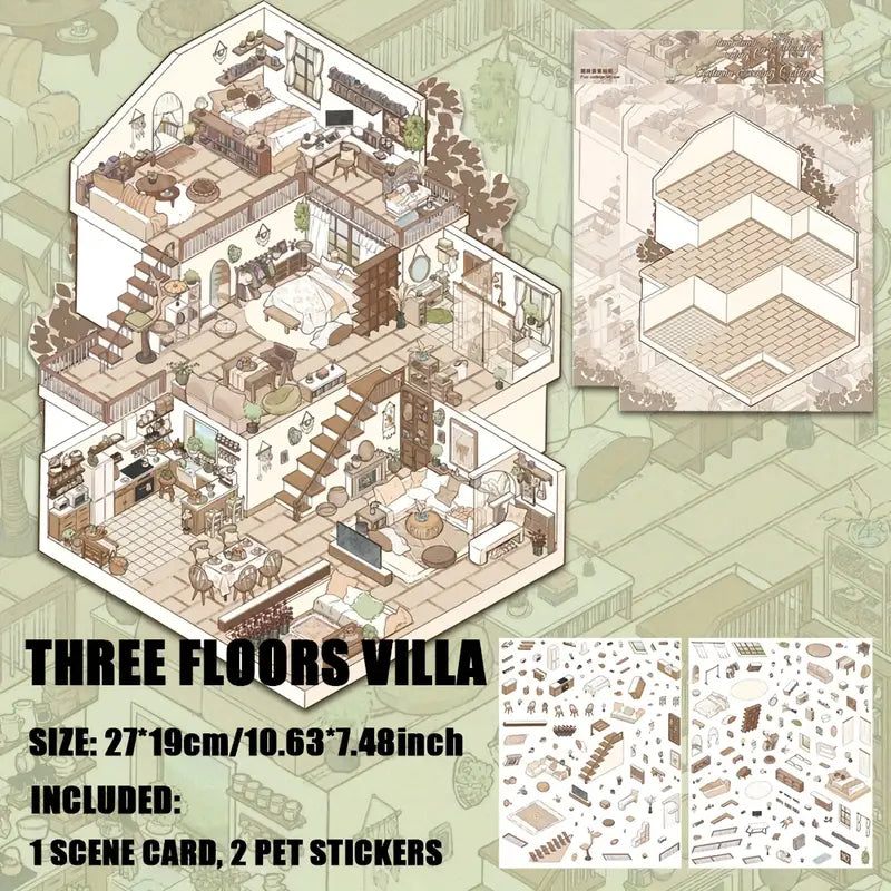 Romantic Manor House Scenery Stickers Three Floors Villa
