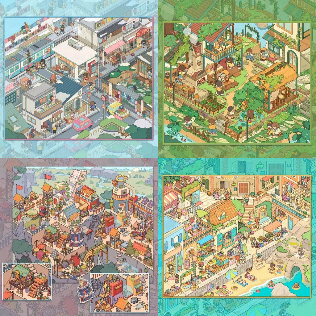 Big Size 3D Sticker Scene: Japanese Retro Street|Courtyard Moments|Mediterranean Sun