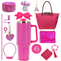 Ultimate Personalized Diamond Barbie Pink Tumbler Set|Tote Bag