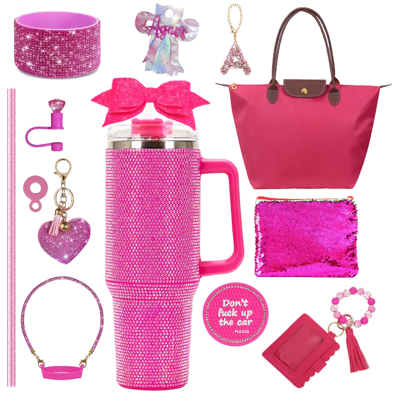 Ultimate Personalized Diamond Barbie Pink Tumbler Set|Tote Bag