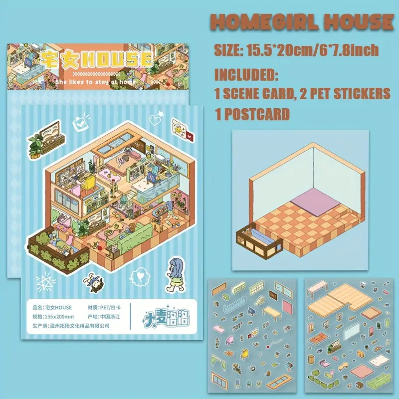 DIY Cozy Girls Loft House Garden Villa Scene Stickers