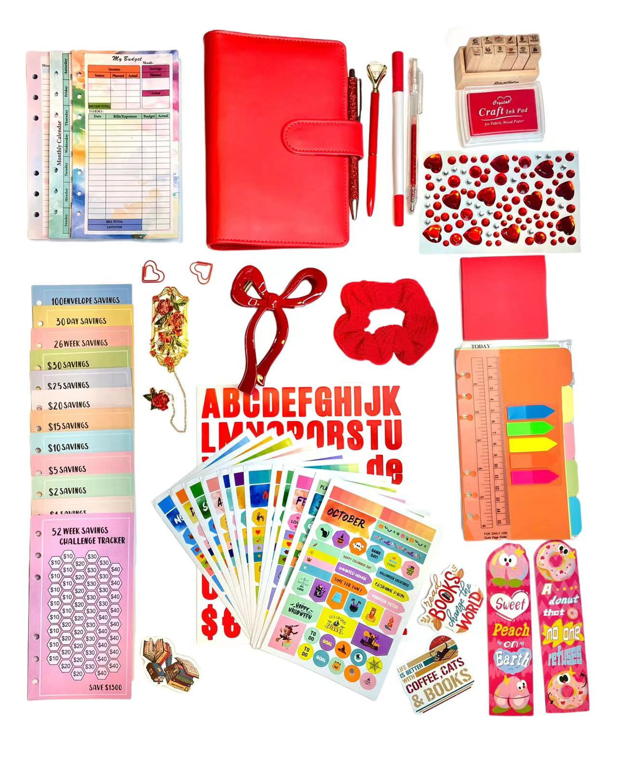 Red Journal Kit|Monthly Weekly Planner Notebook|Budget Binder|Accessories