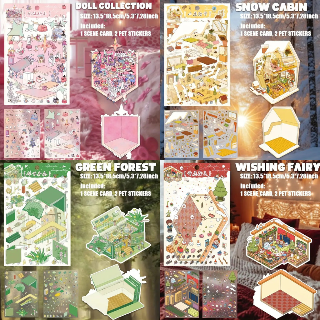 DIY Autumn Frost Fragrance of Sakura Winter Moon Night Swimming Pool 3D Sticker Scene