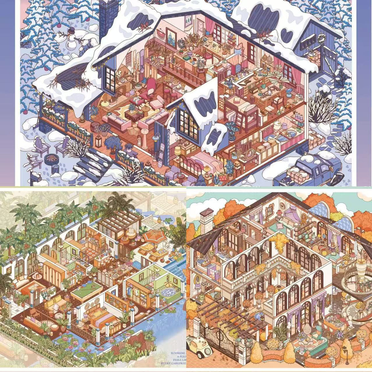DIY Four Season Courtyard 3D Miniature Scene Stickers