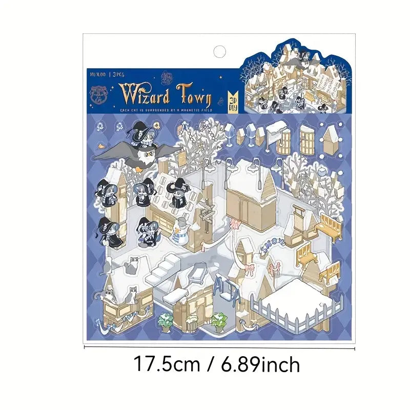 DIY Cat Magic House 4PCS Miniature Scene Stickers