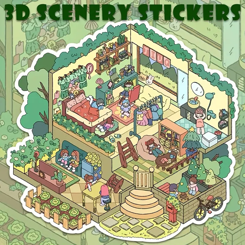 Villa Party Grocery  Store Apartment Girls Party 3D Scenery Stickers