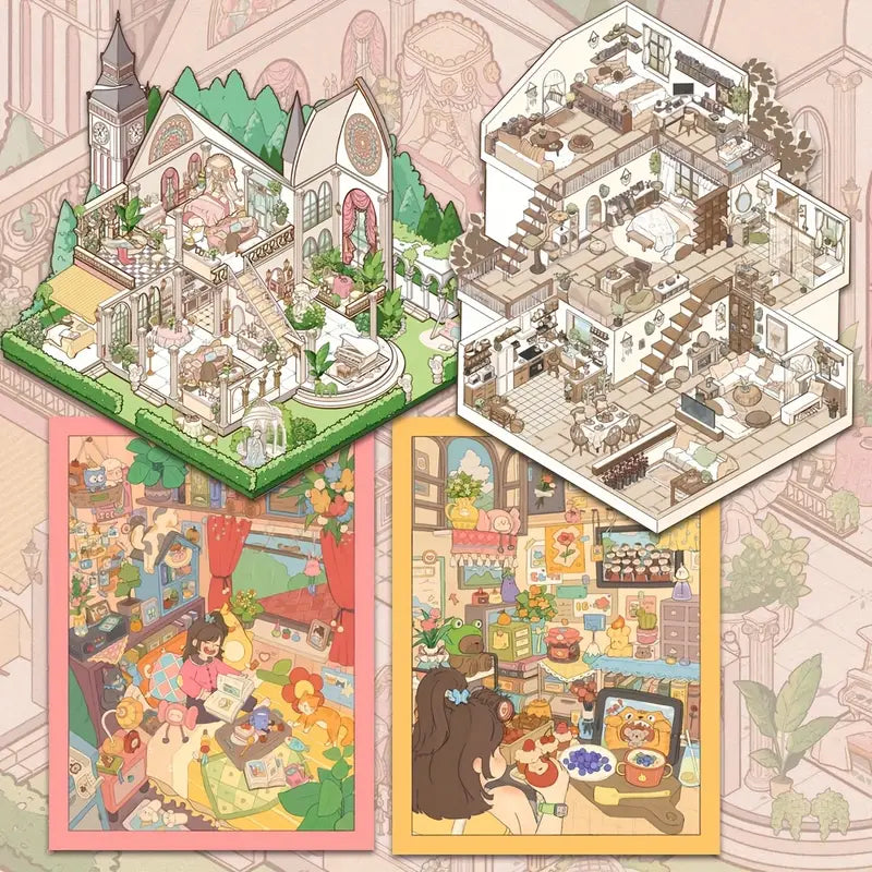 Romantic Manor House Scenery Stickers Three Floors Villa