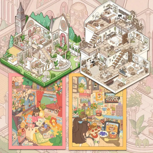 Romantic Manor House Scenery Stickers Three Floors Villa