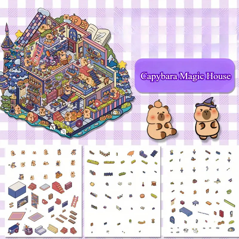Dream Castle Capybara Magic House Underwater Library 3D Miniature Scene Sticker