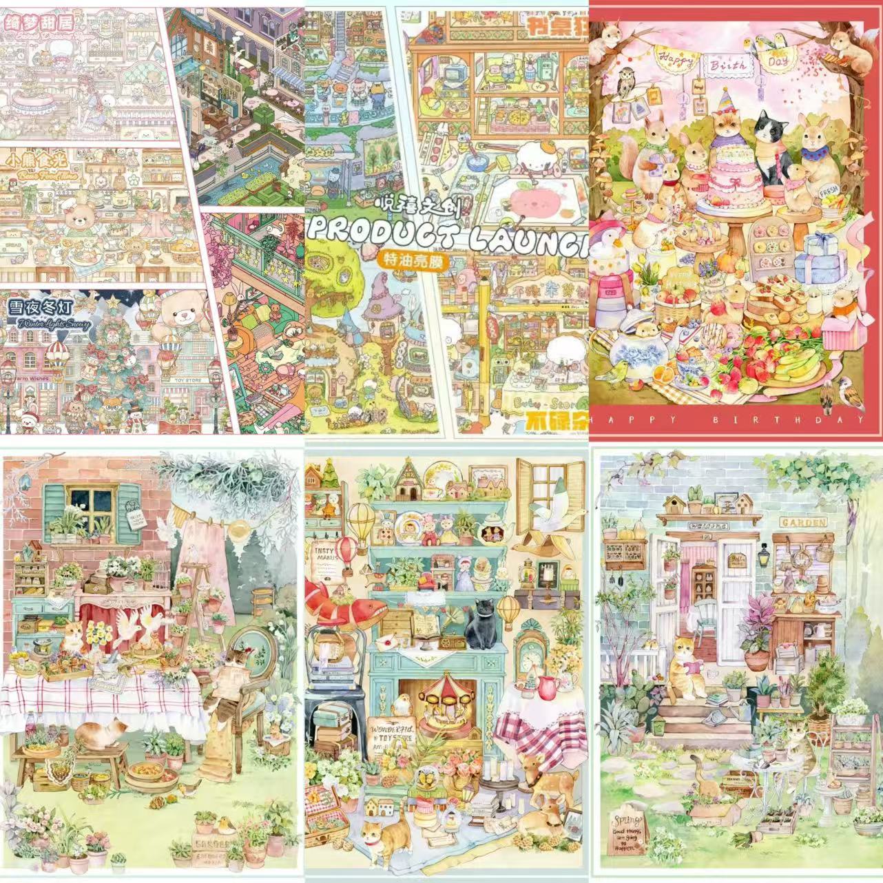 Kawaii Animal Town Snow Night 3D Scene Sticker