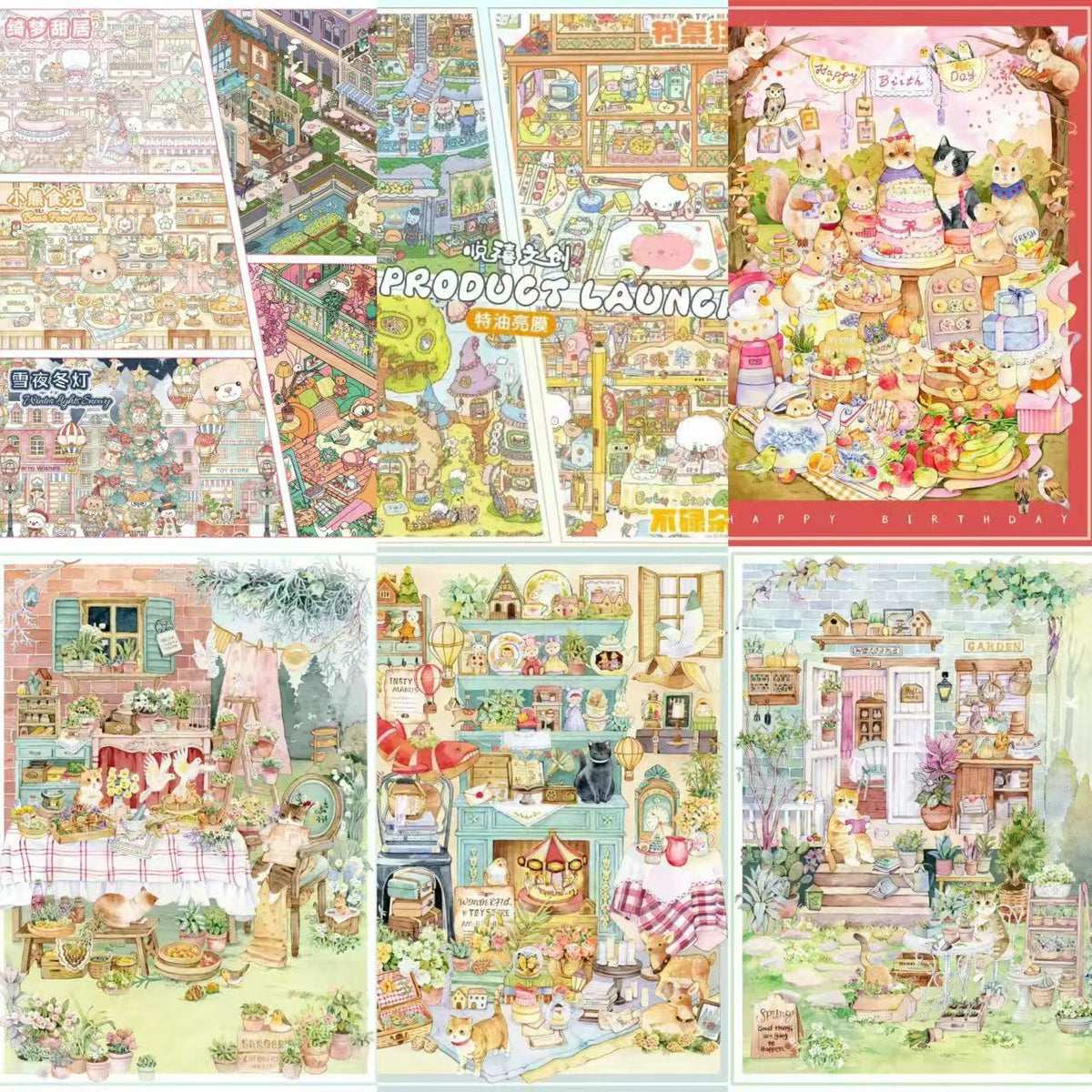 Kawaii Animal Town Snow Night 3D Scene Sticker