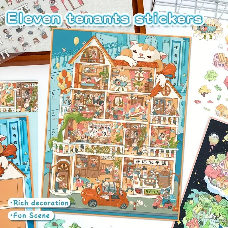 Large Size 3D Scene Stickers The House of 11 Tenants Time Magic