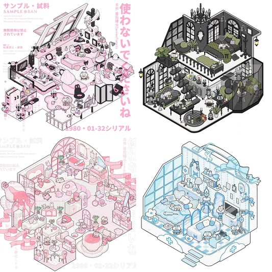 DIY Gothic Cat Black Pink Home Cat Hospital Miniature Scene Sticker