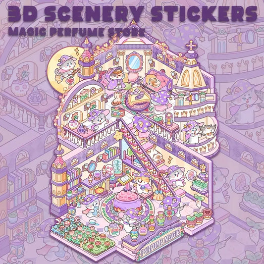 Big Size Scenery Stickers, DIY Magic Perfume Store Panda Tea House Amusement Park