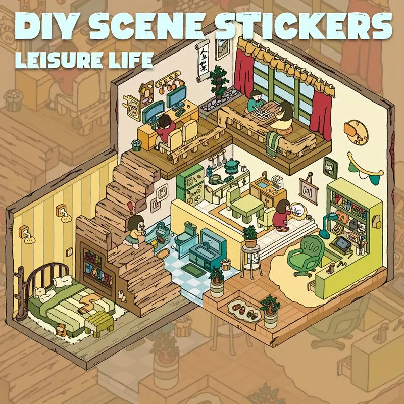 DIY Cozy Girls Loft House Garden Villa Scene Stickers