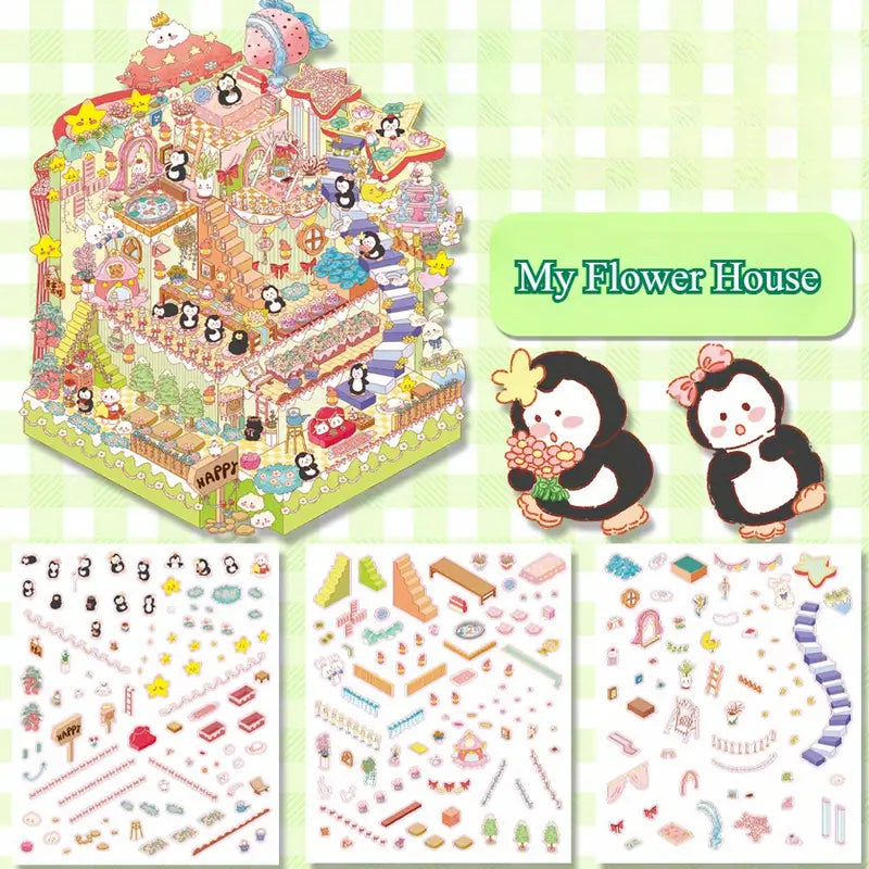 Dream Castle Capybara Magic House Underwater Library 3D Miniature Scene Sticker