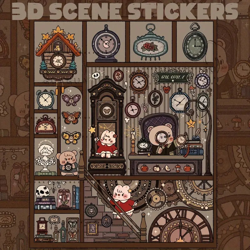 4pcs Vintage 3D Sticker Scene