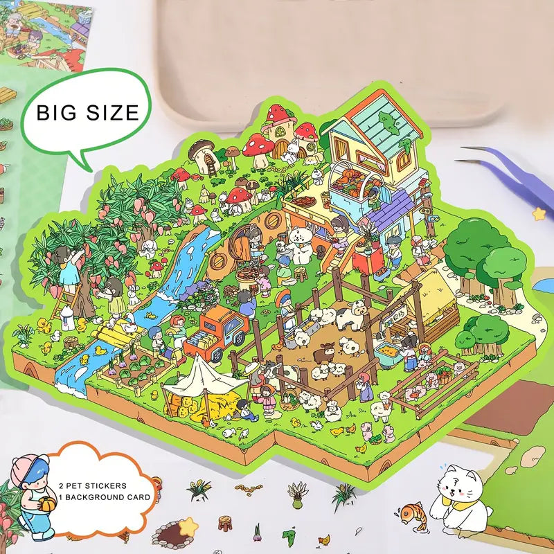 DIY 3D Farm Ranch Bear House Doll Machine Sticker Scene