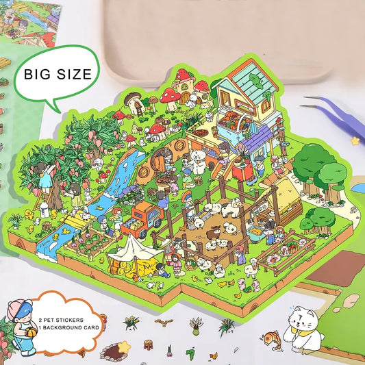 DIY 3D Farm Ranch Bear House Doll Machine Sticker Scene