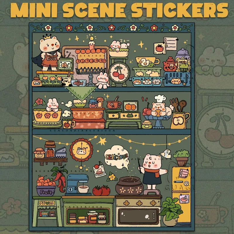4pcs Vintage 3D Sticker Scene